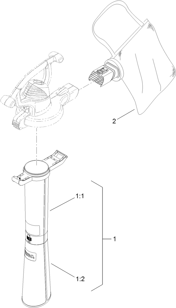 Bag And Tube Assembly Diagram and Parts List for 51602 (313000001 - 313999999)(2013) Lawn Boy Leaf Blower / Vacuum